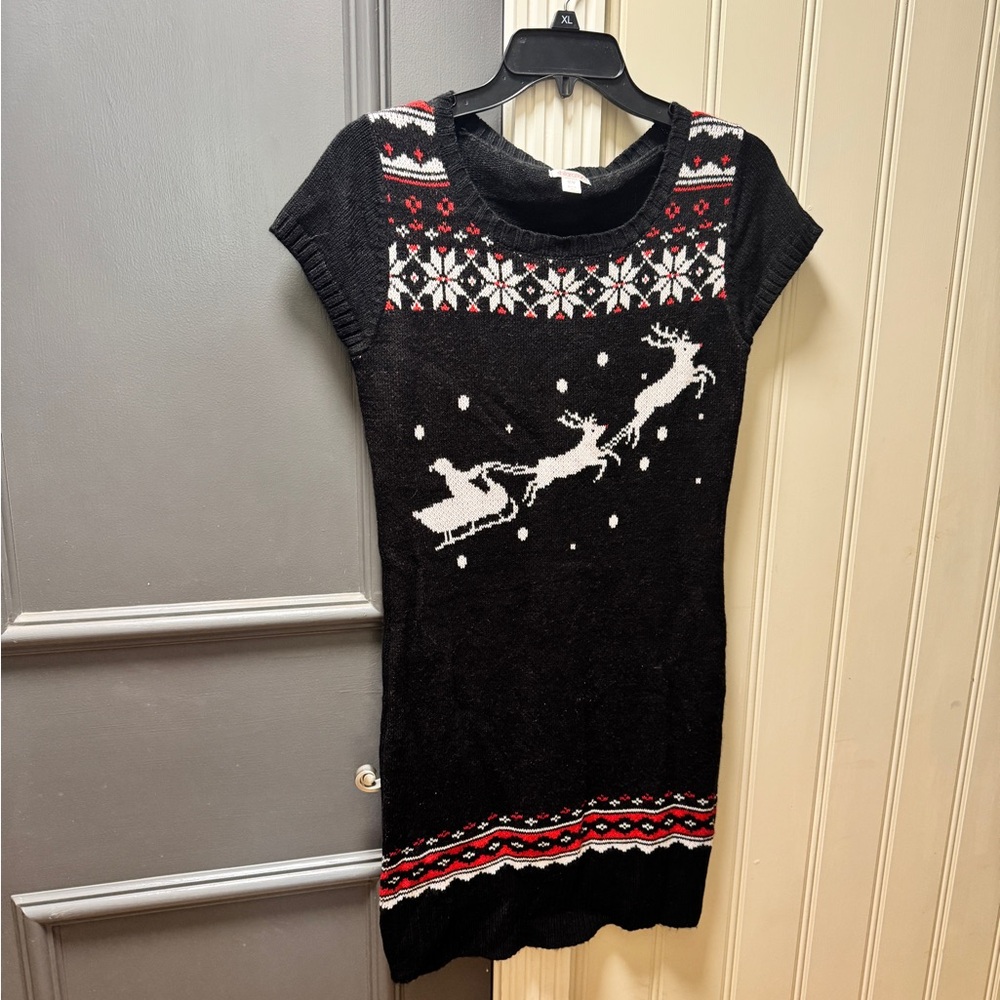Xhilaration Black Sweater Dress with Christmas Festive Design